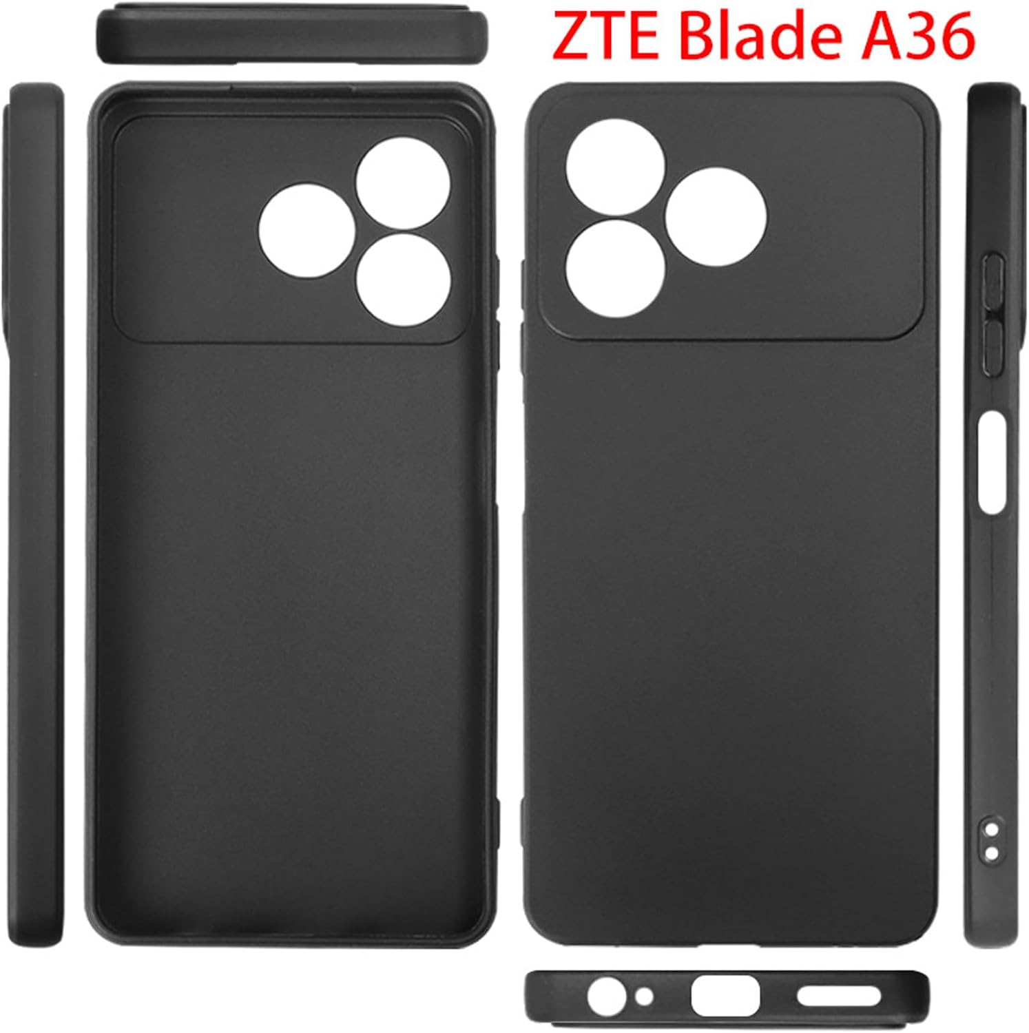 Mobile Phone Case Compatible with ZTE Blade A36, Soft Black Protective Case, Strong Protection Silicone Case TPU Cover (6.75 Inches)