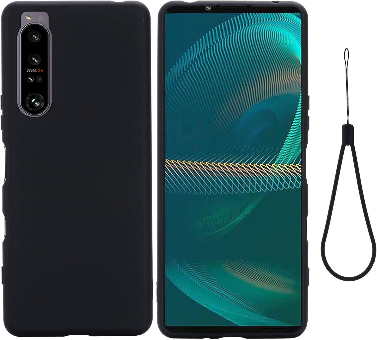 Case for Sony Xperia 1 mark IV, Liquid Silicone Protective Phone Case for Sony Xperia 1mark  IV with Silicone Lanyard, Slim Thin Soft Shockproof Cover for Sony Xperia 1 IV Silicone Case Black