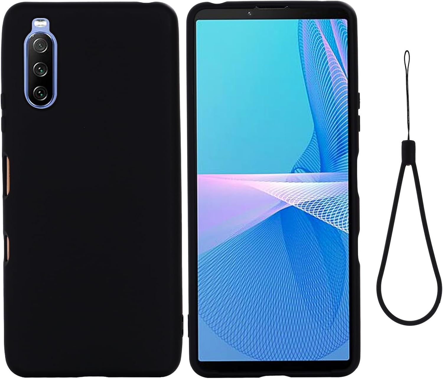Case for Sony Xperia 10 III, Liquid Silicone Protective Phone Case for Sony Xperia 10 III with Silicone Lanyard, Slim Thin Soft Shockproof Cover for Sony Xperia 10 III Silicone Case Black