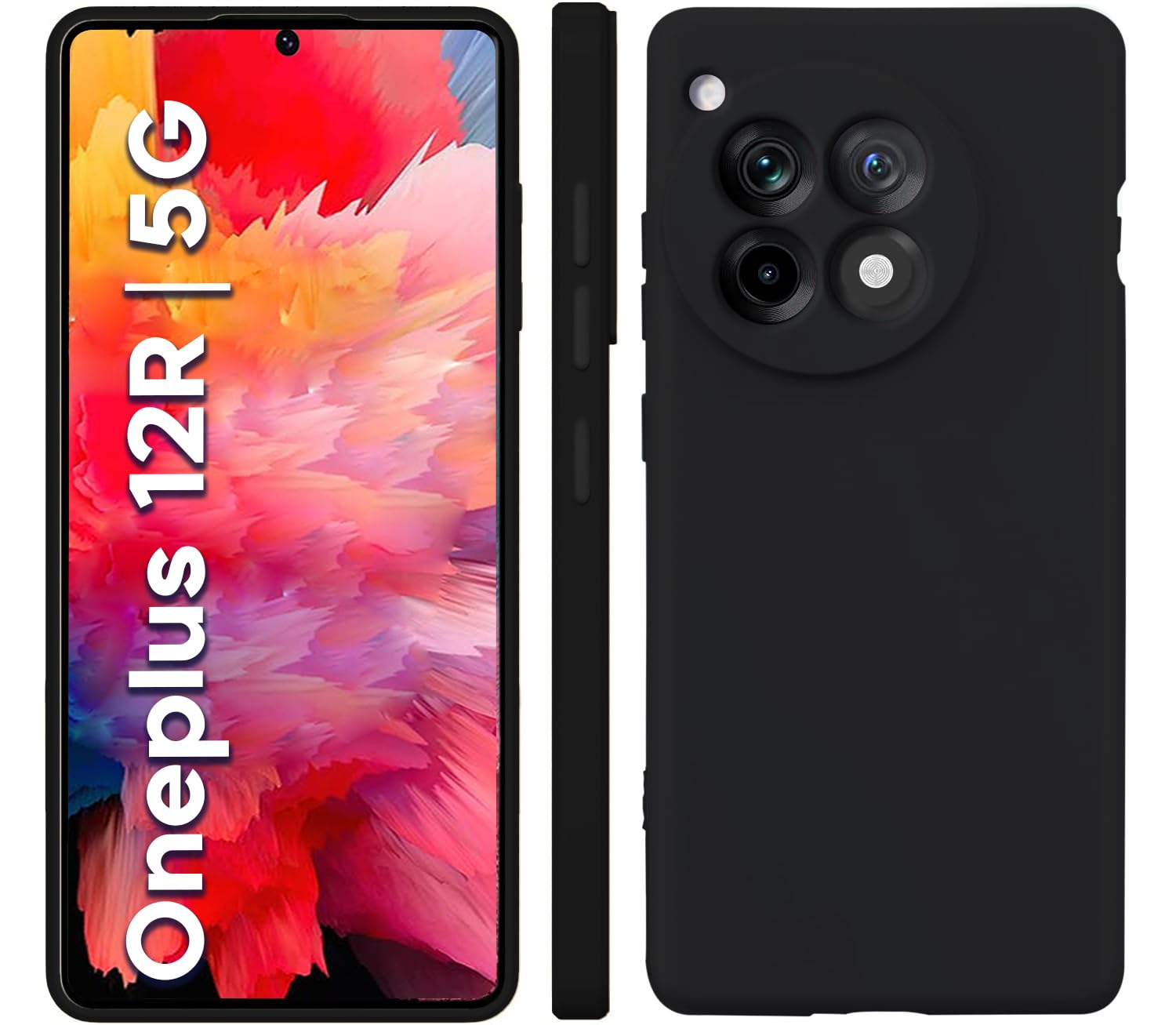 Liquid Silicone Back Cover Case for OnePlus 12R 5G | Soft Micro-Fibre Lining Inside | Camera Protection Bump | Shockproof Back Cover Case for OnePlus 12 5G (Silicone, Black)