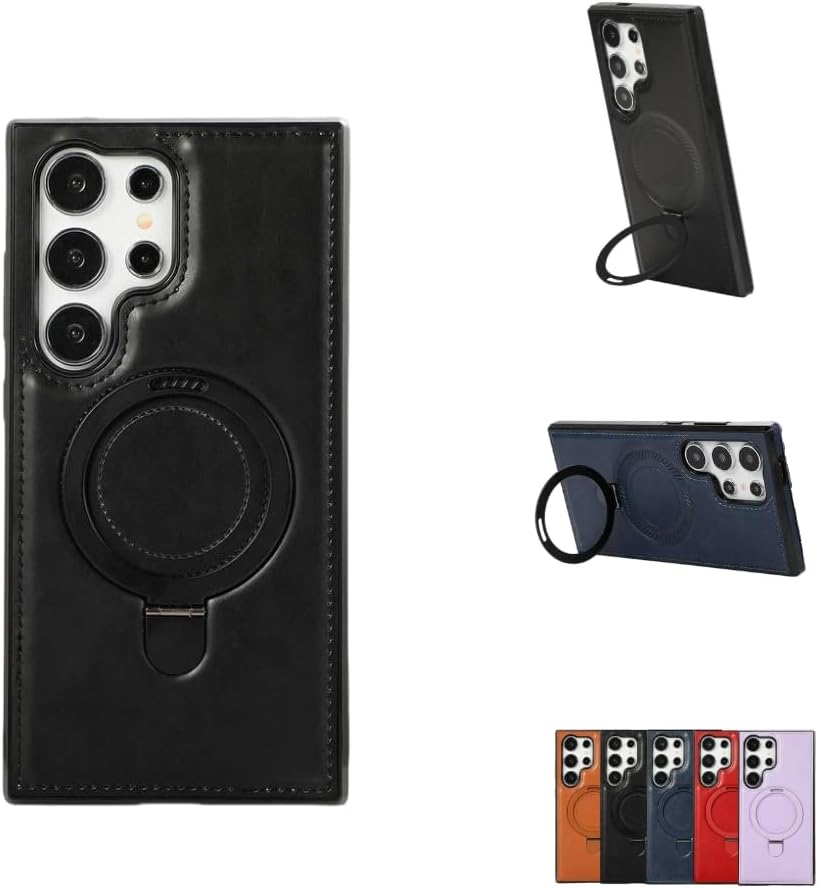 Leather Case Compatible with Samsung, Luxury Leather Case with Metal Magnetic Stand, Protective Cover for Samsung S23 Ultra Leather cases with Magsafe Stand