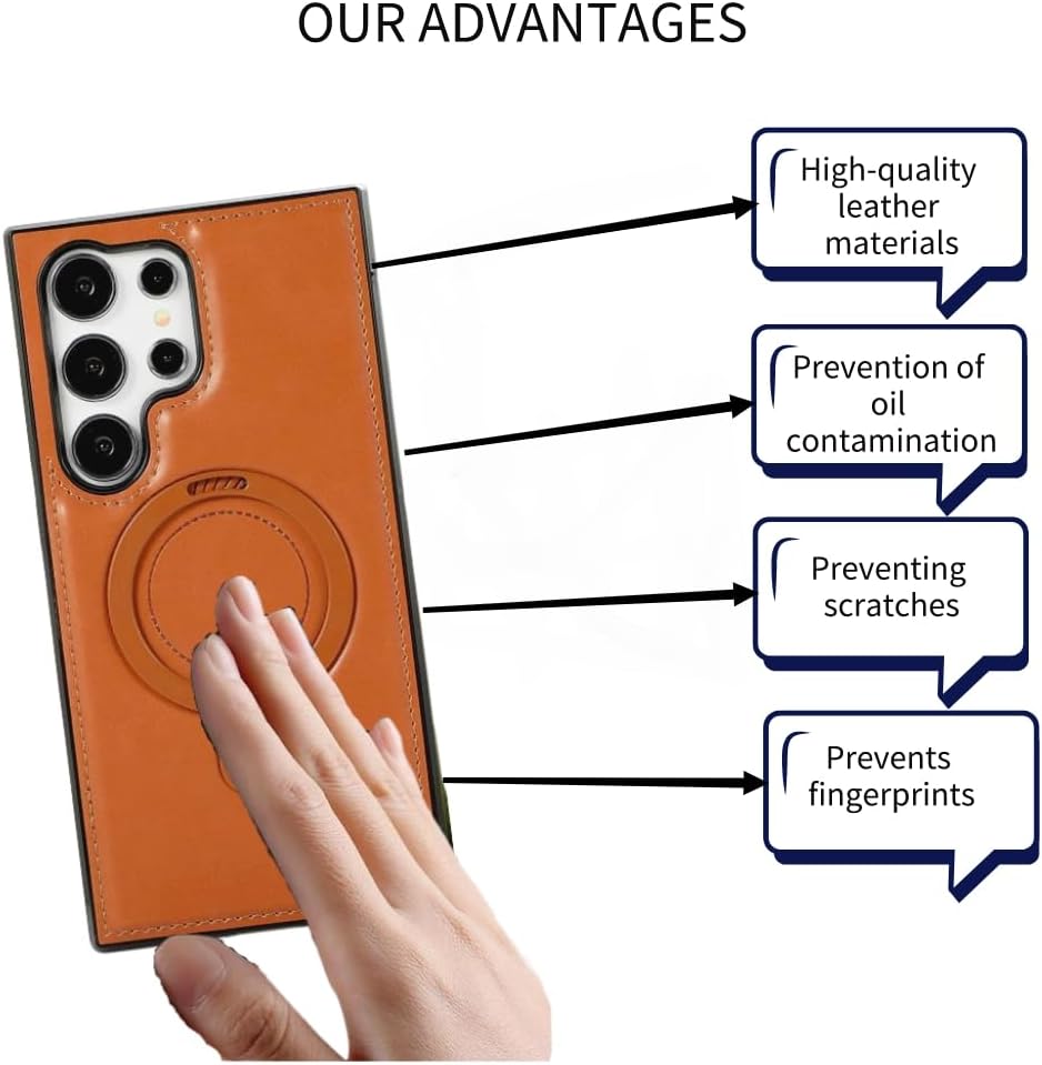 Leather Case Compatible with Samsung, Luxury Leather Case with Metal Magnetic Stand, Protective Cover for Samsung S23 Ultra Leather cases with Magsafe Stand