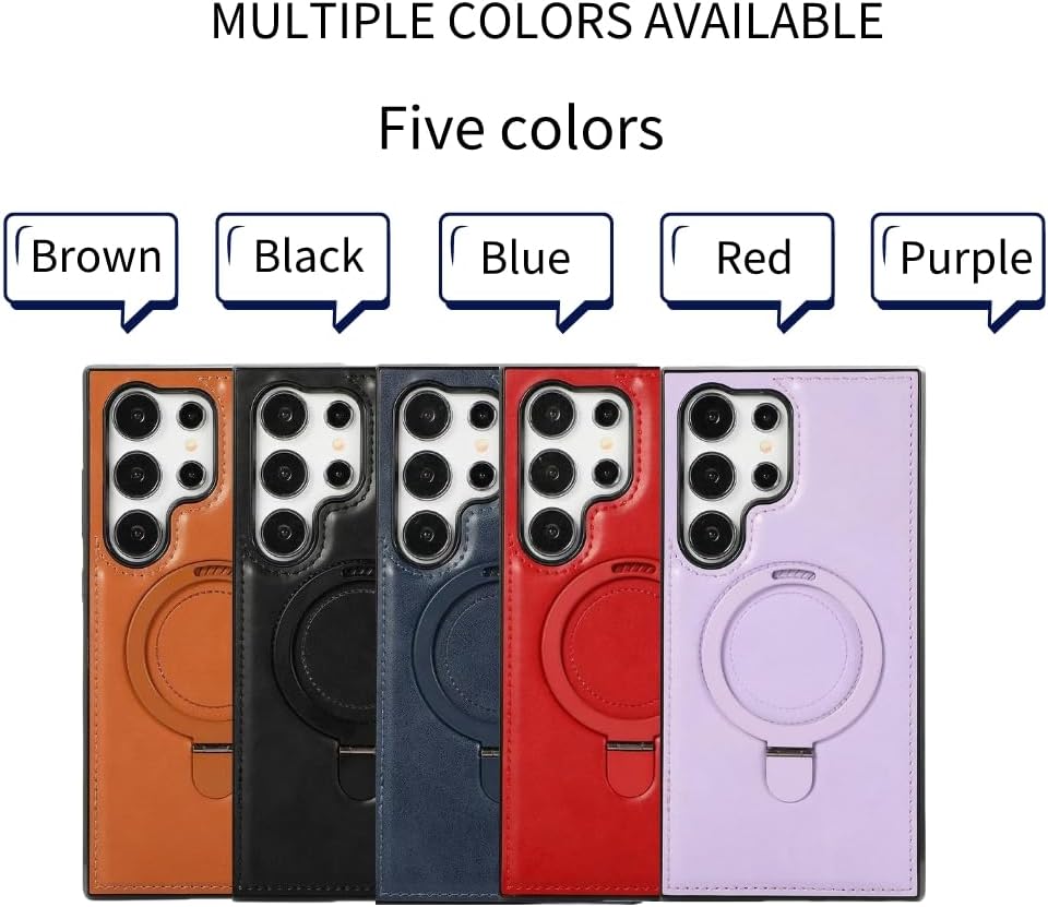 Leather Case Compatible with Samsung, Luxury Leather Case with Metal Magnetic Stand, Protective Cover for Samsung S23 Ultra Leather cases with Magsafe Stand