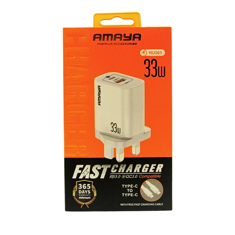 Amaya HU301 33W PD3.0 QC3.0 Type C fast charger with Type C to Type C cable