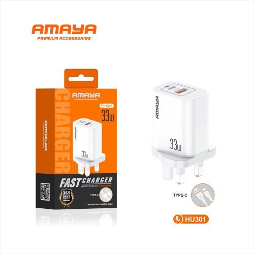Amaya HU301 33W PD3.0 QC3.0 Type C fast charger with Type C to Type C cable