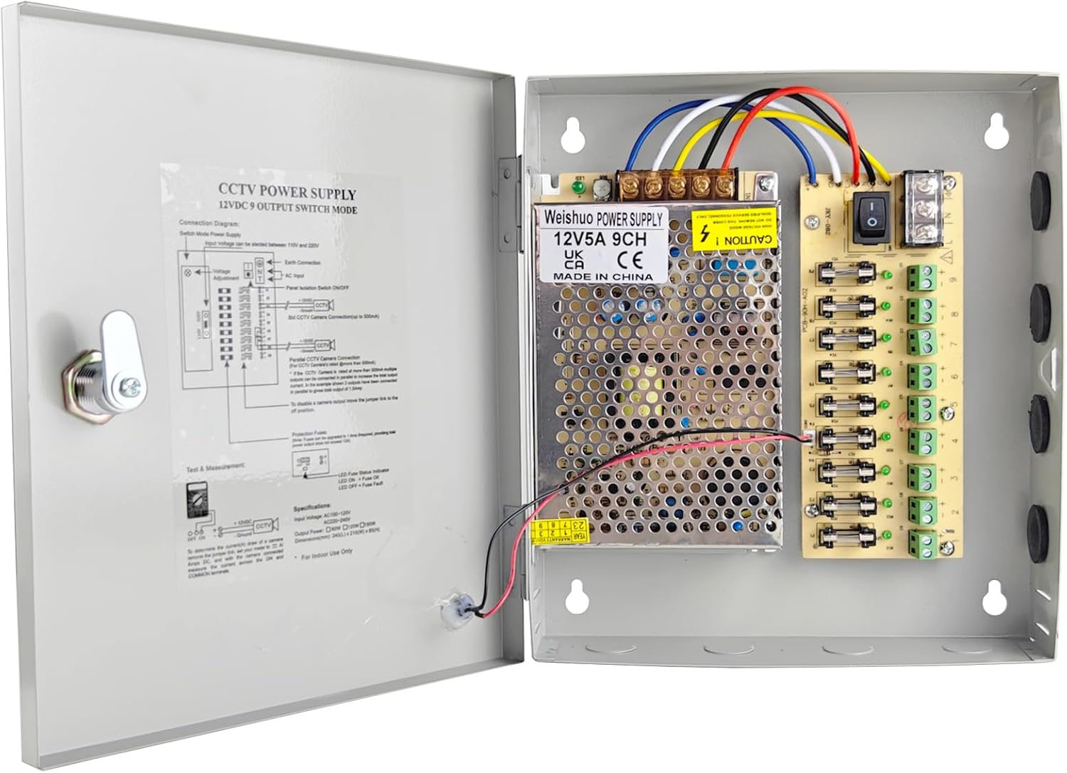 Closed PSU 12V Power Supply Box for CCTV Camera 9 Channels Output AC 110V/220V to DC 12V 10A 120W CCTV PSU Power Distribution Box