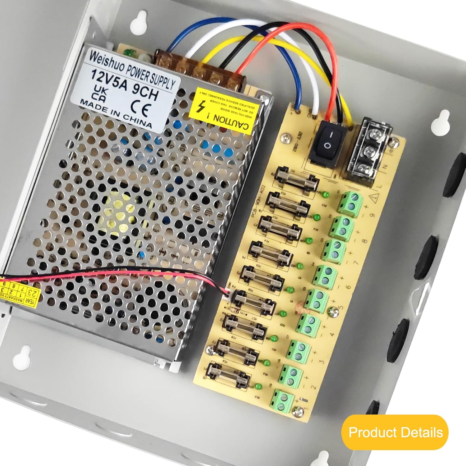 Closed PSU 12V Power Supply Box for CCTV Camera 9 Channels Output AC 110V/220V to DC 12V 10A 120W CCTV PSU Power Distribution Box