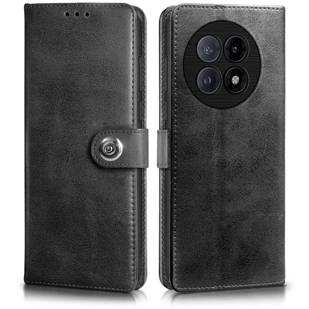 Shock Proof Flip Cover Back Case for 1+ OnePlus 13R 5G (Magnetic Button Flip Case | Wallet Pockets & Stand | Leather Finish
