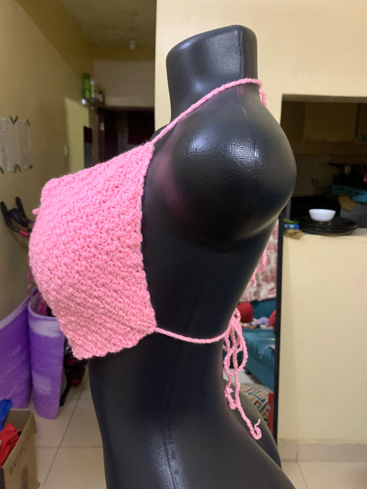 CROCHET DIAMOND BIKINI CROCHET TOP PINK XS-SMALL SIZE