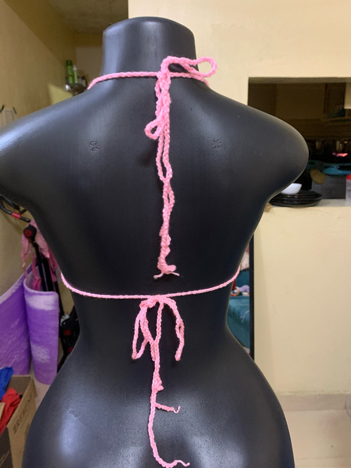 CROCHET DIAMOND BIKINI CROCHET TOP PINK XS-SMALL SIZE
