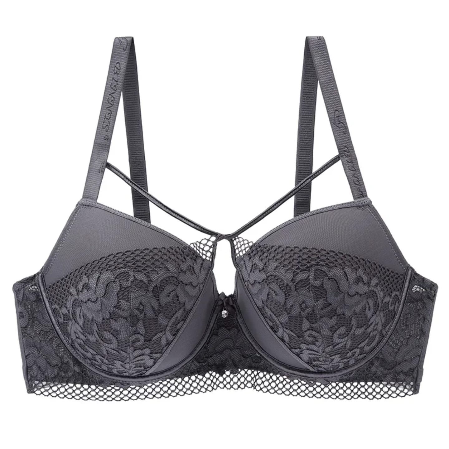 Lace Underwire Bra with Crisscross Detail – Slightly Padded Support – Assorted Colors – Sizes 36D to 42D – Adjustable Straps