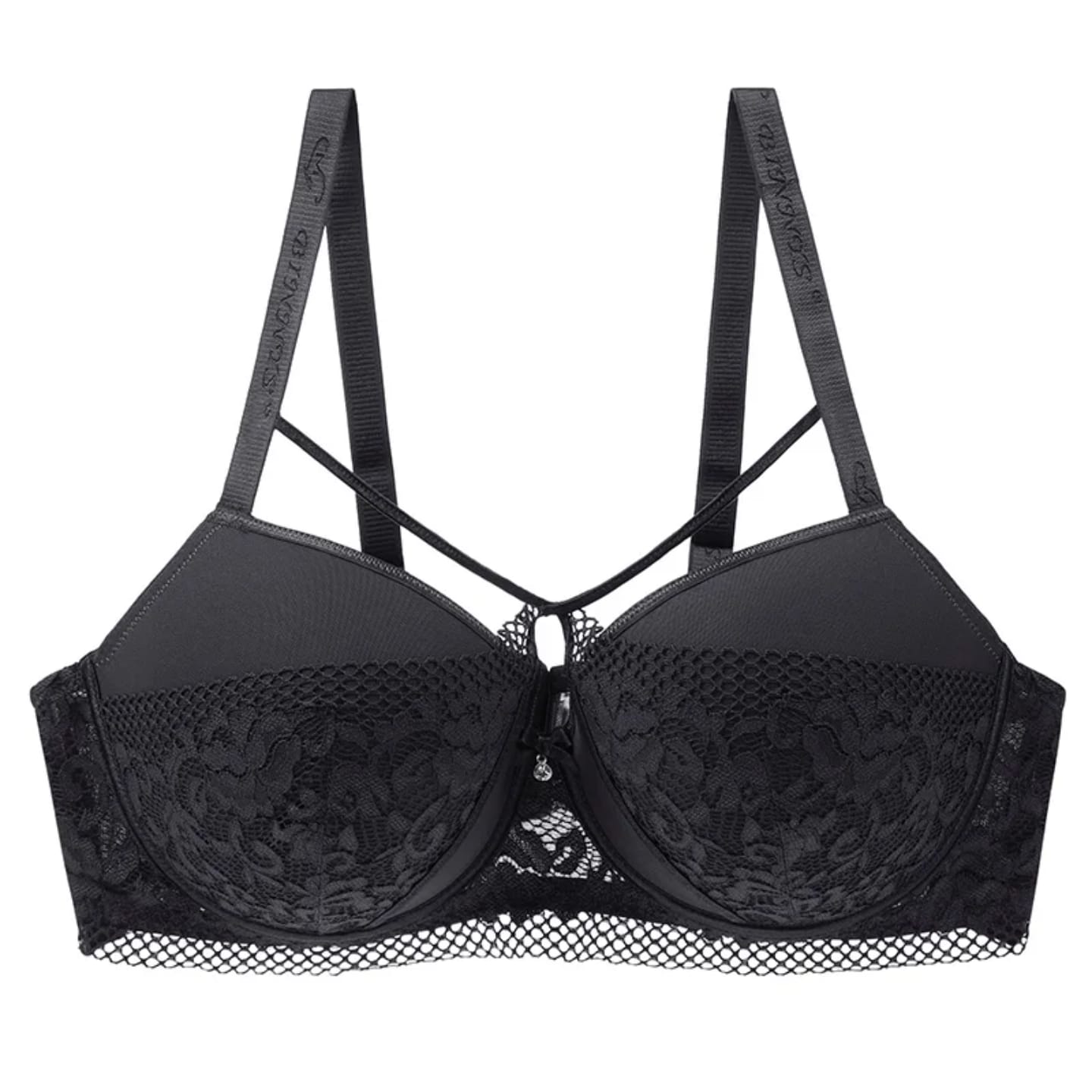 Lace Underwire Bra with Crisscross Detail – Slightly Padded Support – Assorted Colors – Sizes 36D to 42D – Adjustable Straps