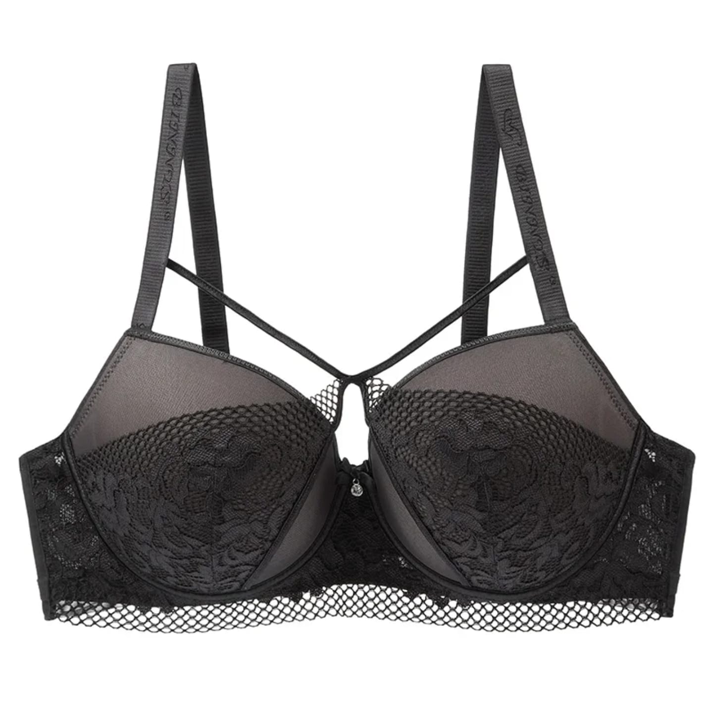 Lace Underwire Bra with Crisscross Detail – Slightly Padded Support – Assorted Colors – Sizes 36D to 42D – Adjustable Straps