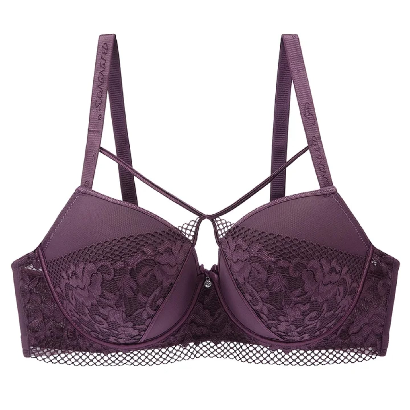 Lace Underwire Bra with Crisscross Detail – Slightly Padded Support – Assorted Colors – Sizes 36D to 42D – Adjustable Straps