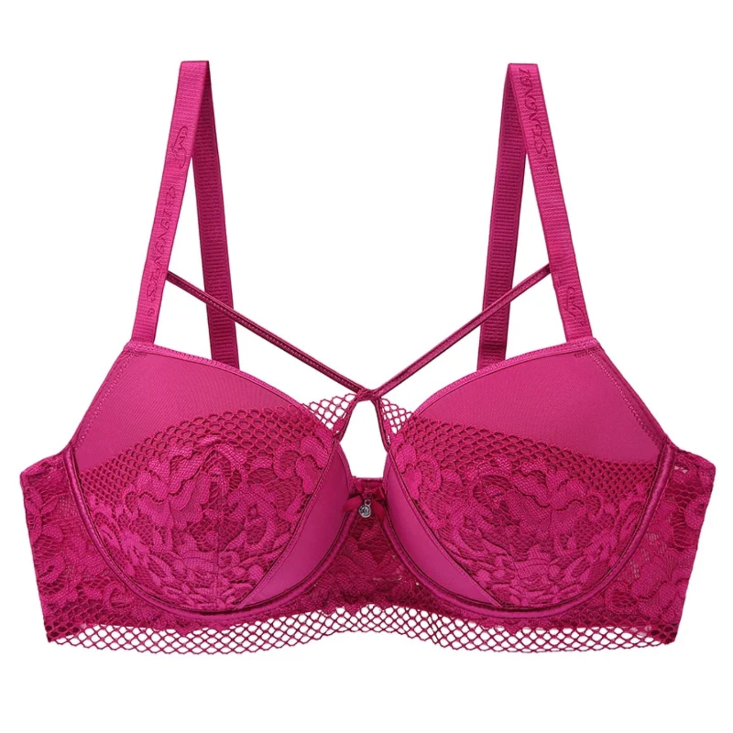 Lace Underwire Bra with Crisscross Detail – Slightly Padded Support – Assorted Colors – Sizes 36D to 42D – Adjustable Straps