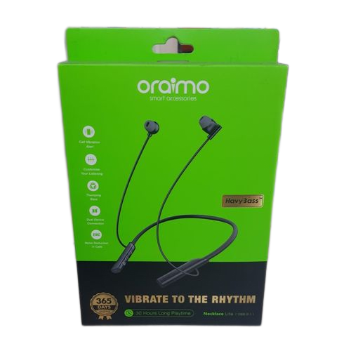 OEB-311 Necklace Lite Call Vibration Wireless Headphones -30Hr Playtime,Vibration Notifications,Dual-device Connectivity,Oraimo Sound App,10m Range,220mAh Battery- Headphones