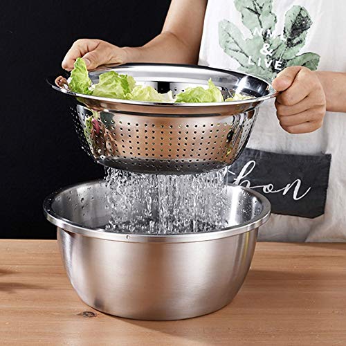 26cm 4PCS  Set 304 colander Stainless Steel Bowl with Lid, Kitchen Cooking Salad Mixing Bowls Set Washing Drain Basket Soup Basin Strainer
