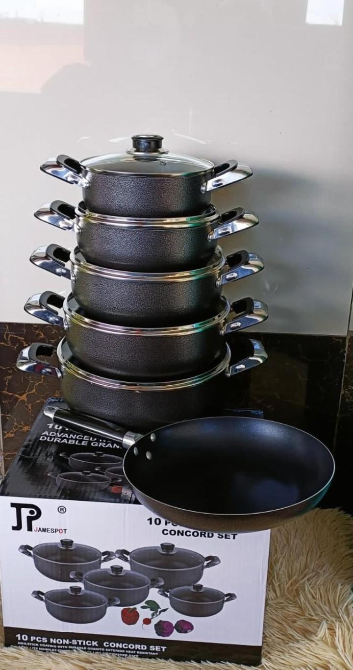 JP Jamespot 11Pcs Heavy Non-Stick Granite Cooking Pot Sufuria With Pan & Cookware Set
