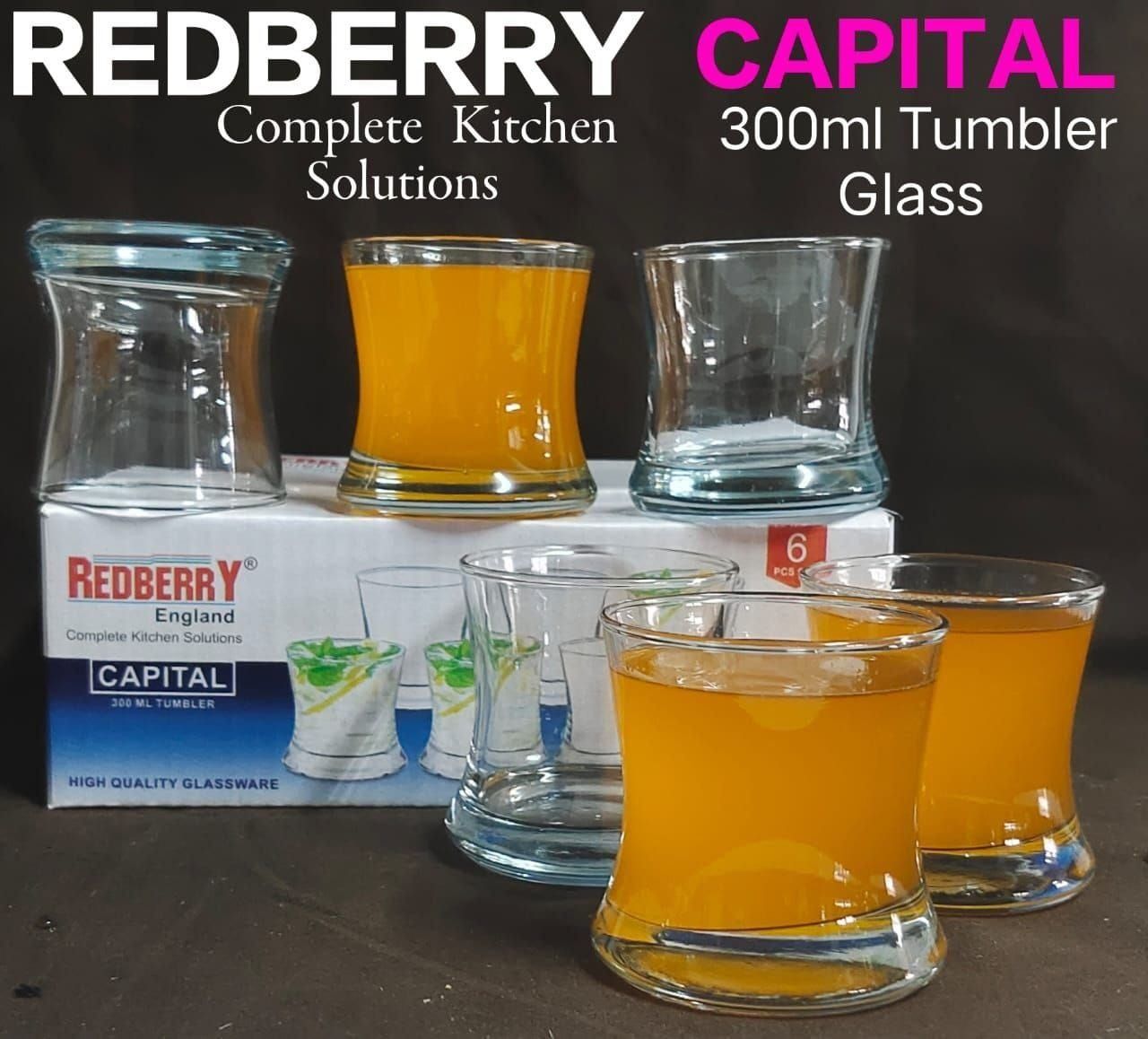 6pcs of Redberry Capital 300ml Tumbler Glass sets Juice, Wine or Water Glasses