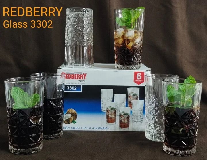 6Pcs Redberry Crystal-Based Drinking Glasses Kitchen 340ML Glass Cups