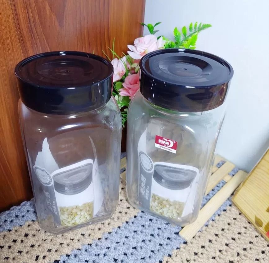 Deli Glassware Green Apple Lockable Glass 1800ml Food Storage Jar 1Pcs Transparent Glass Tea Sealed Tank Glass Bottle Seasonings Stylish Glass With Lid Korean Style Sealed Can Large Capacity With Lid