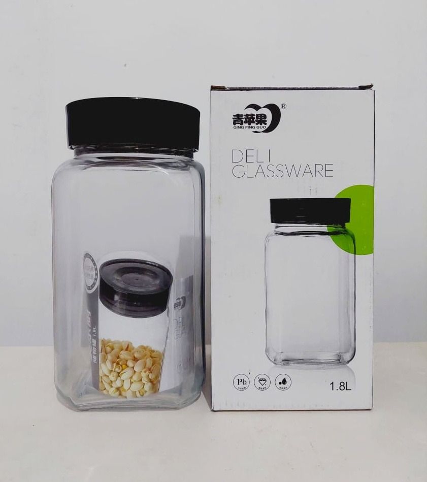 Deli Glassware Green Apple Lockable Glass 1800ml Food Storage Jar 1Pcs Transparent Glass Tea Sealed Tank Glass Bottle Seasonings Stylish Glass With Lid Korean Style Sealed Can Large Capacity With Lid