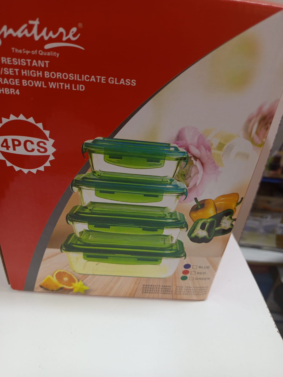 Signature 4 Pcs Glass Containers with Air Tight Plastic Lids Glass Food Storage Containers Borosilicate  Lunch Box Casserole