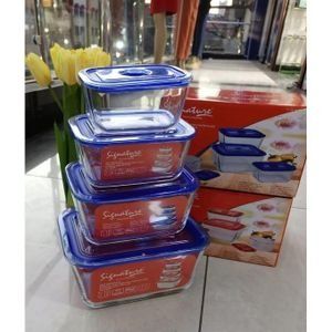 Signature 4 Pcs Glass Containers with Air Tight Plastic Lids Glass Food Storage Containers Borosilicate  Lunch Box Casserole