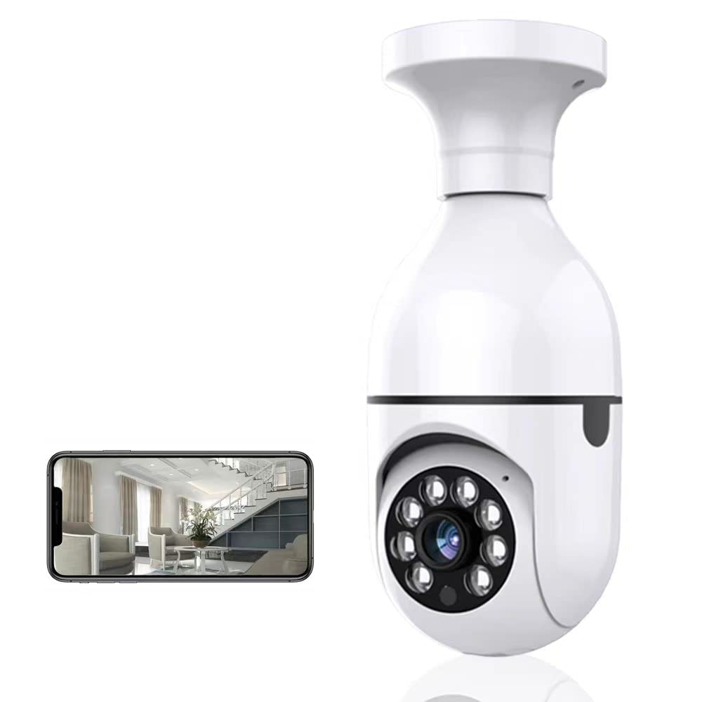 Smart Bulb Security Camera, 360° WiFi Pan-Tilt Light Bulb Camera with Night Vision