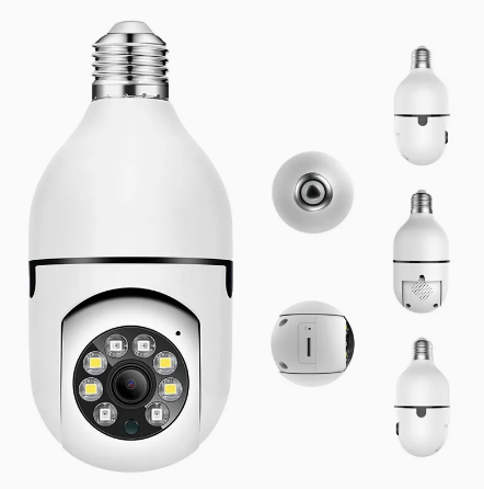 Smart Bulb Security Camera, 360° WiFi Pan-Tilt Light Bulb Camera with Night Vision