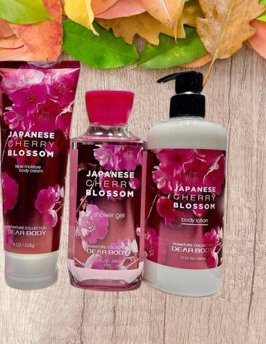 3 Pack Dear Body Japanese Cherry Blossom Shower Gel, Body Cream and Body Lotion Sweet Fresh Scent Keep Fresh Body Washes Leaves The Skin shining