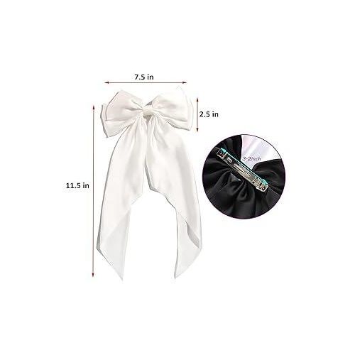 2pcs Silky Satin Hair Bows Big Hair Bows Hair Ribbons Long Tail Bow Hair Clips Bowknot Tiktok wedding/bride/party women girls Hair Accessories