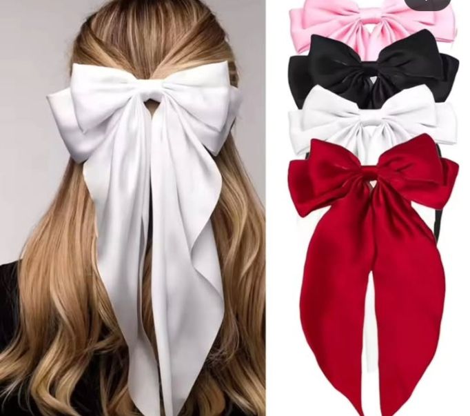 2pcs Silky Satin Hair Bows Big Hair Bows Hair Ribbons Long Tail Bow Hair Clips Bowknot Tiktok wedding/bride/party women girls Hair Accessories