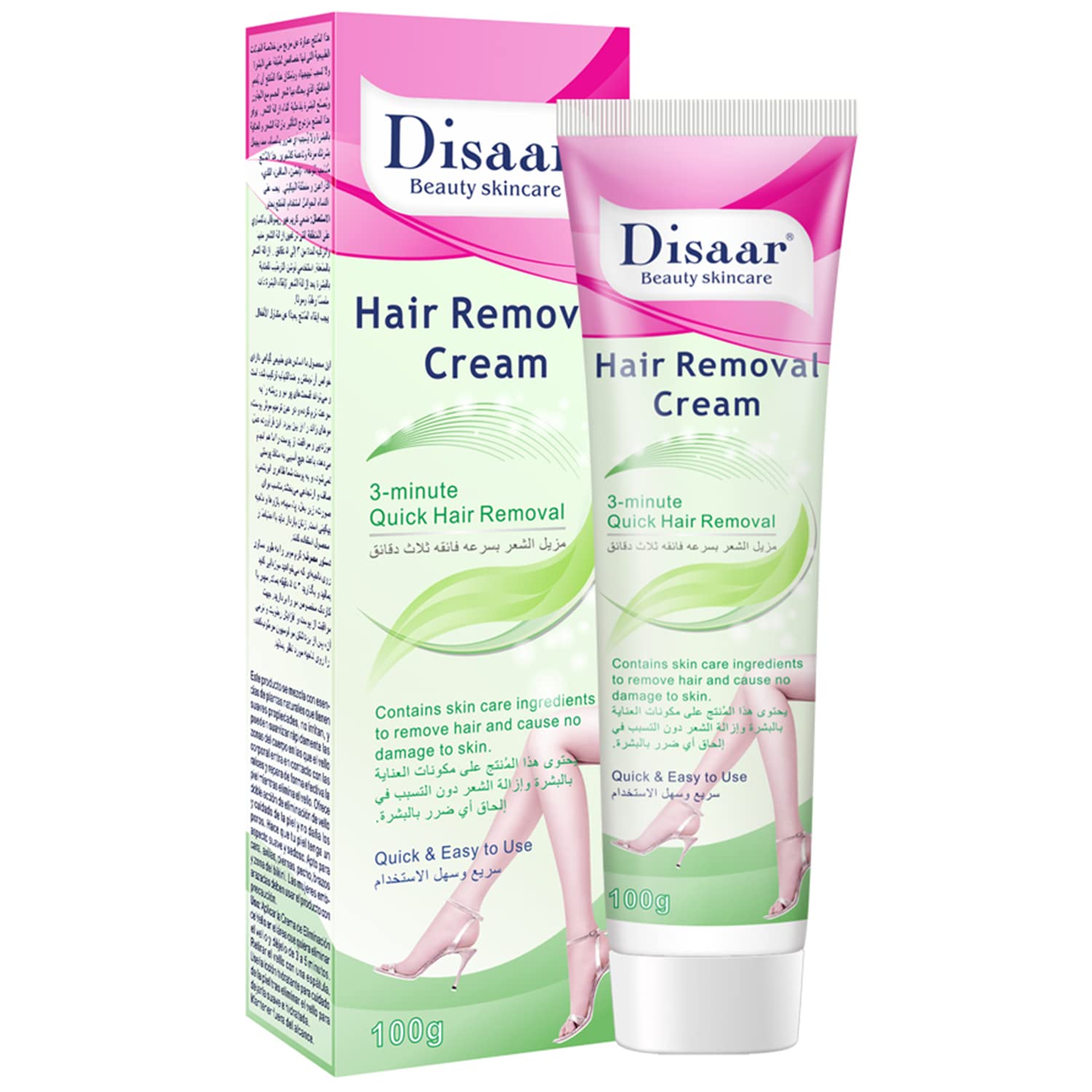 DISAAR BEAUTY 3-Minute Quick Hair Removal Cream for Smooth Skin, Sensitive Skin, Face, Armpits, Legs, Arms, Bikini Area - 100g/3.5oz