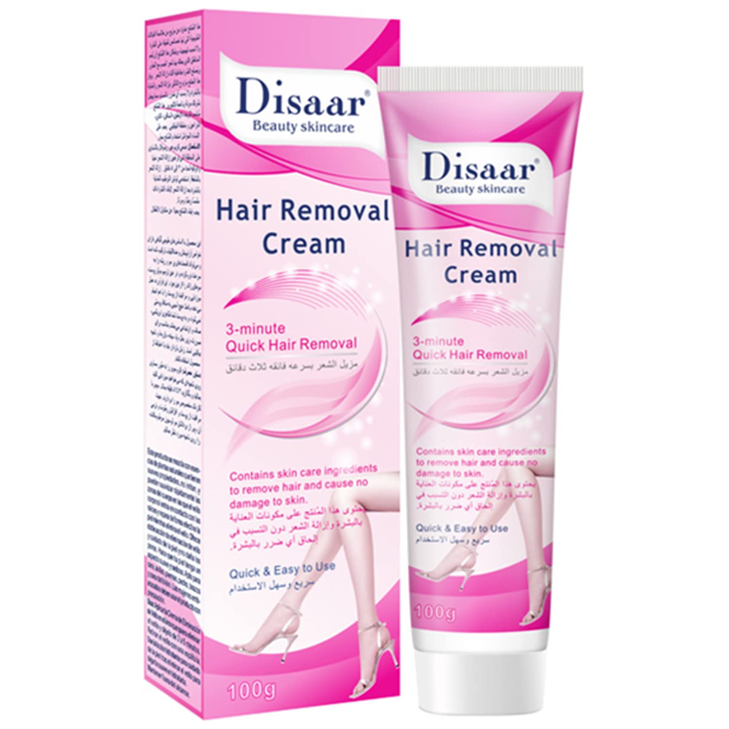 DISAAR BEAUTY 3-Minute Quick Hair Removal Cream for Smooth Skin, Sensitive Skin, Face, Armpits, Legs, Arms, Bikini Area - 100g/3.5oz