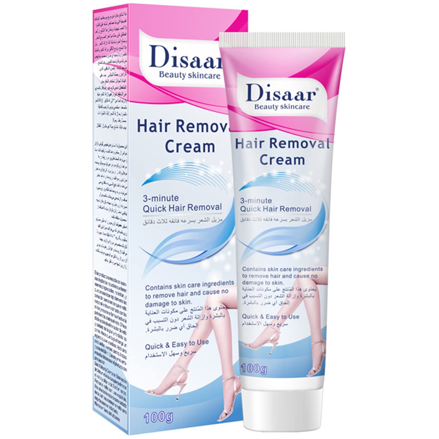 DISAAR BEAUTY 3-Minute Quick Hair Removal Cream for Smooth Skin, Sensitive Skin, Face, Armpits, Legs, Arms, Bikini Area - 100g/3.5oz