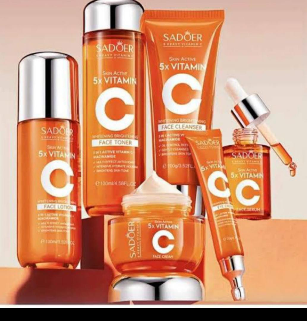 SADOER 5x Vitamin C  Set, Korean  Active Vitamin C  + Niacinamide Skin Care Set - Face Toner/Cleanser/Serum/Lotion/Cream/Eye Cream
