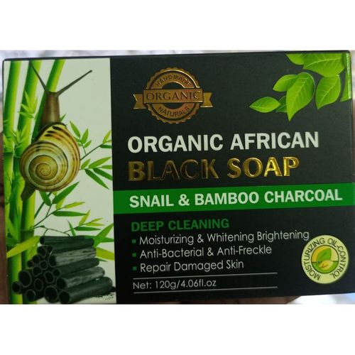 Organic African Black Soap With Snail & Bamboo Charcoal, 120g