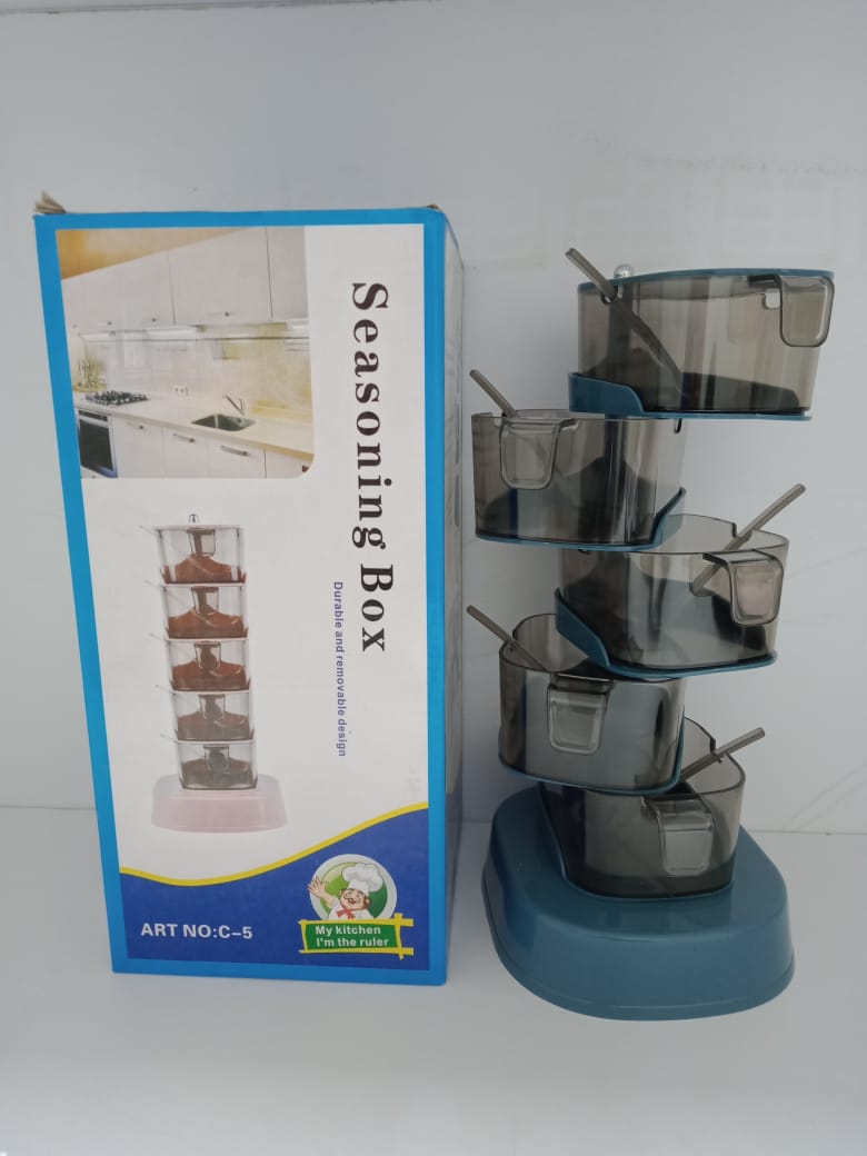 5 Layer Rotating Seasoning Box, Spice Jar Revolving Spice Rack, Eco-friendly, Not easily damaged, Durable and reusable, Space Saving, 5 rotating layers for easy access to spices.