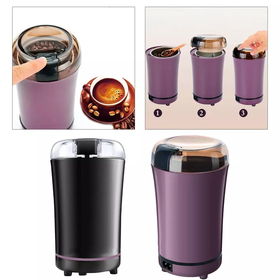 Super Food Coffee grinder.The bowl and blades are stainless steel mill, which gives an efficiency for a long time Ideal for coffee, nuts, sugar, etc Power socket:
