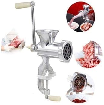 Heavy Duty 10 inch Manual Aluminium Meat Mincer,Ergonomically designed crank handle turns effortlessly. Clamp on style easily attaches to any counter top. Disassembles for quick & easy clean-up Quick