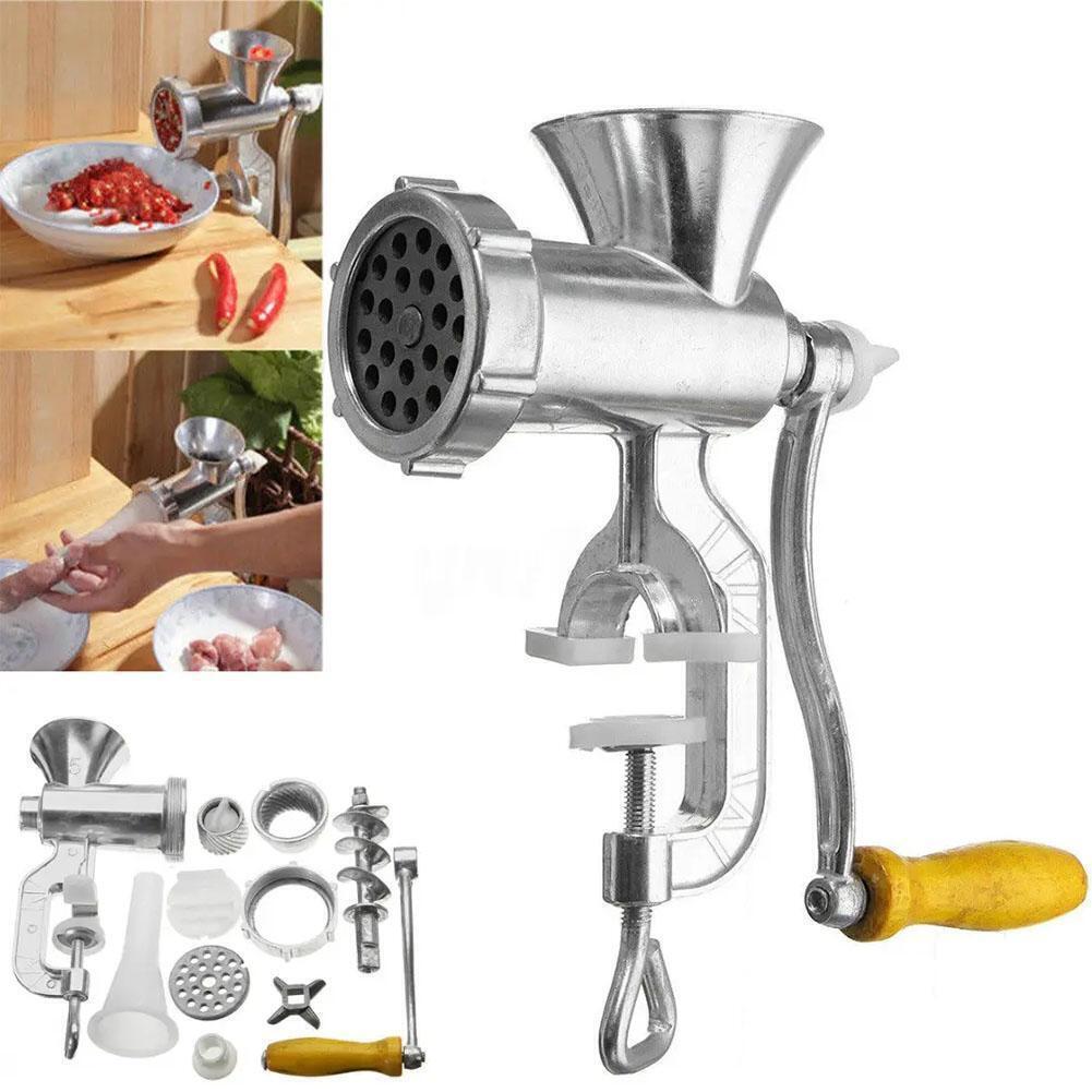 Heavy Duty 10 inch Manual Aluminium Meat Mincer,Ergonomically designed crank handle turns effortlessly. Clamp on style easily attaches to any counter top. Disassembles for quick & easy clean-up Quick