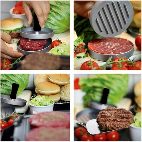 Burger Press, Aluminum Burger Maker Meat Tool Hamburger Meat Press for Cutlets Patty Mold Kitchen Accessories Burger Presser Meat Tools.Burger press made of sturdy aluminum alloy + PP handle. Food gra