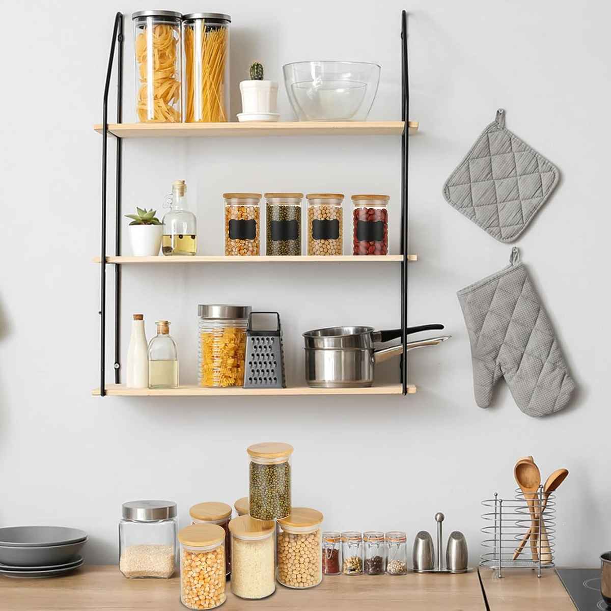 Modern Glass Spice Jar 2200ml Bamboo Lid Home Kitchen Food Storage Container Organizer Bin Made Silicone Wood Party Use