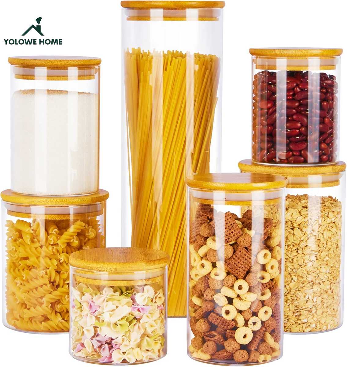 Modern Glass Spice Jar 2200ml Bamboo Lid Home Kitchen Food Storage Container Organizer Bin Made Silicone Wood Party Use