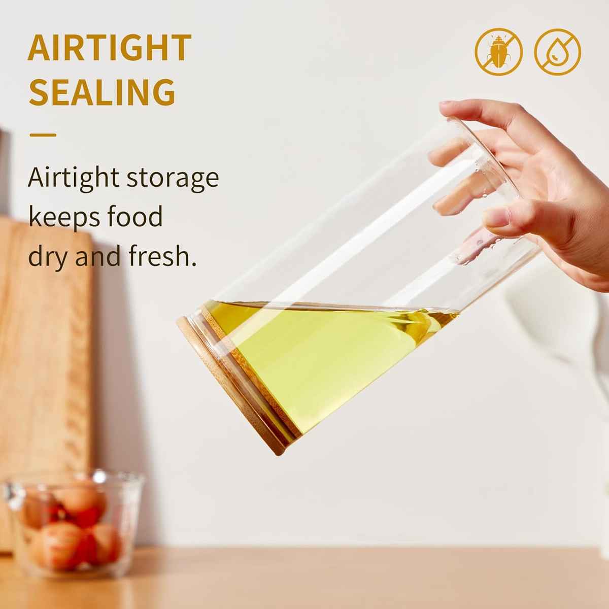 Modern Glass Spice Jar 2200ml Bamboo Lid Home Kitchen Food Storage Container Organizer Bin Made Silicone Wood Party Use