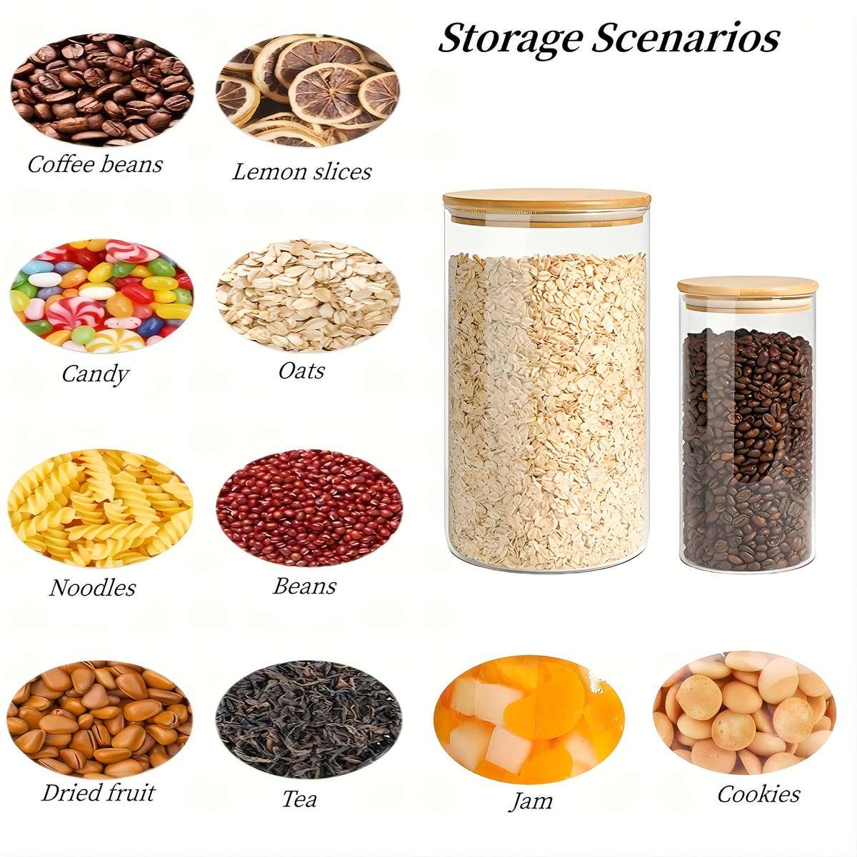 Modern Glass Spice Jar 2200ml Bamboo Lid Home Kitchen Food Storage Container Organizer Bin Made Silicone Wood Party Use