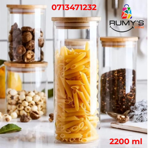 Modern Glass Spice Jar 2200ml Bamboo Lid Home Kitchen Food Storage Container Organizer Bin Made Silicone Wood Party Use