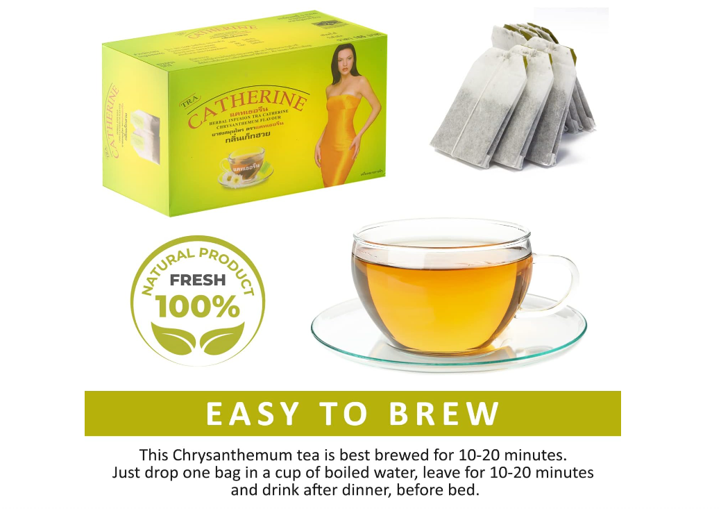 Catherine Slimming Tea Bags (1 Box) Pure Natural Detox Chrysanthemum Tea Green Tea for Men Women 32 Count