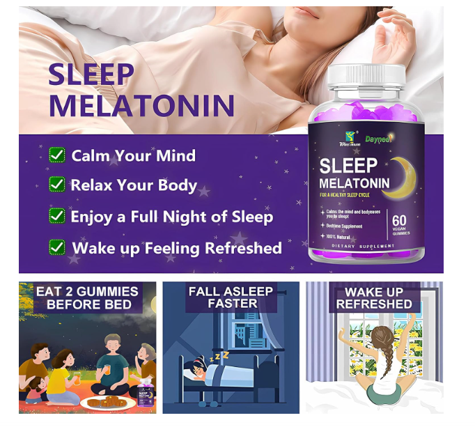 Sleep Melatonin Gummies, Natural Bedtime Supplement for Adult, Support Healthy Sleep Cycle, 60 Count